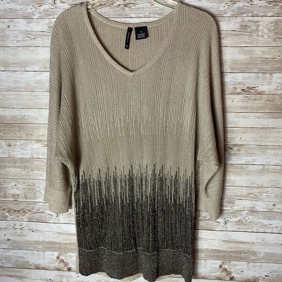 Women’s Hombre Shimmer V-Neck Sweater Size Small Brown Tan Gold - Picture 1 of 6